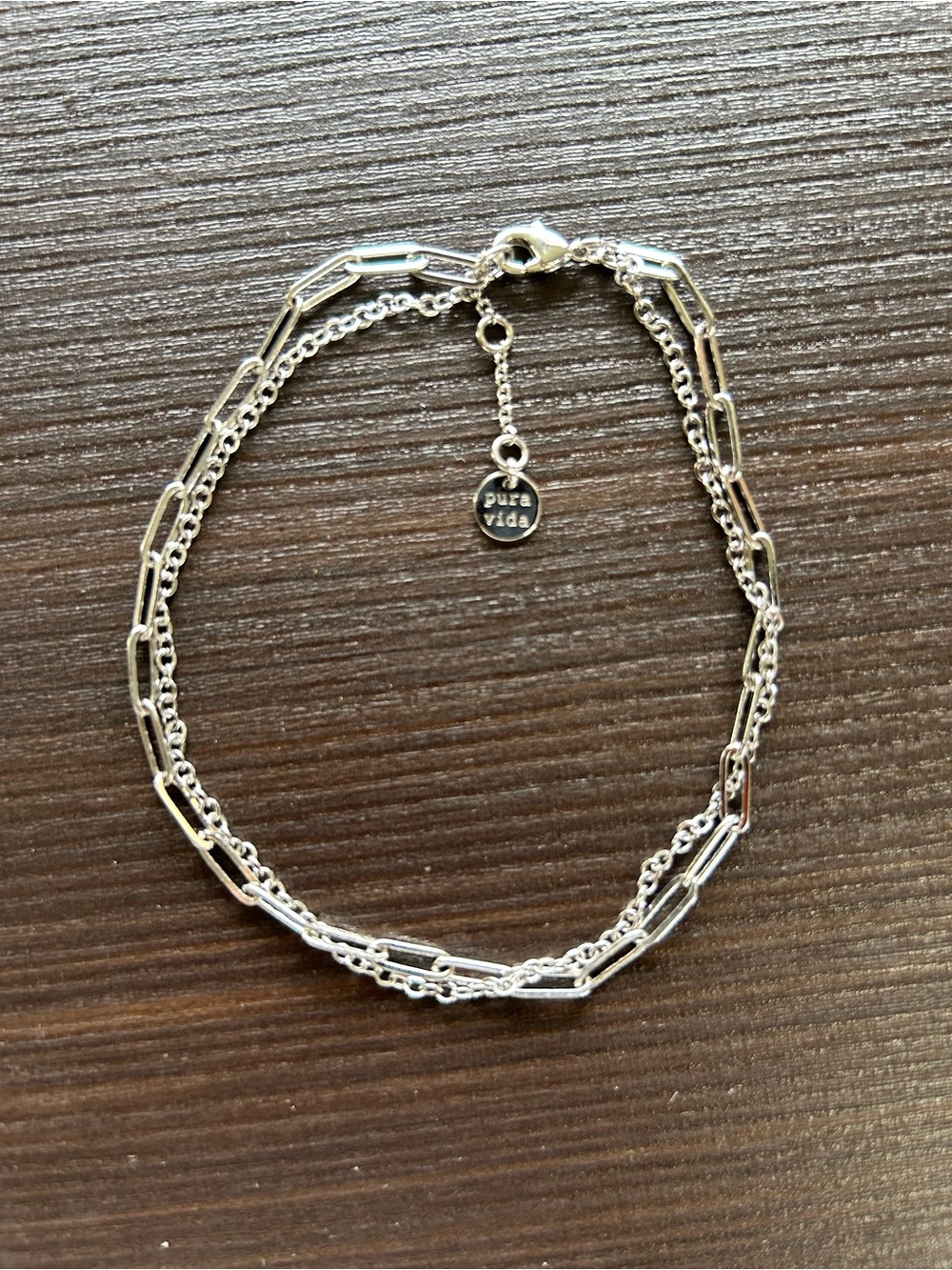 Pura Vida Silver Double Strand Paperclip Chain Anklet Layered Ankle Bracelet